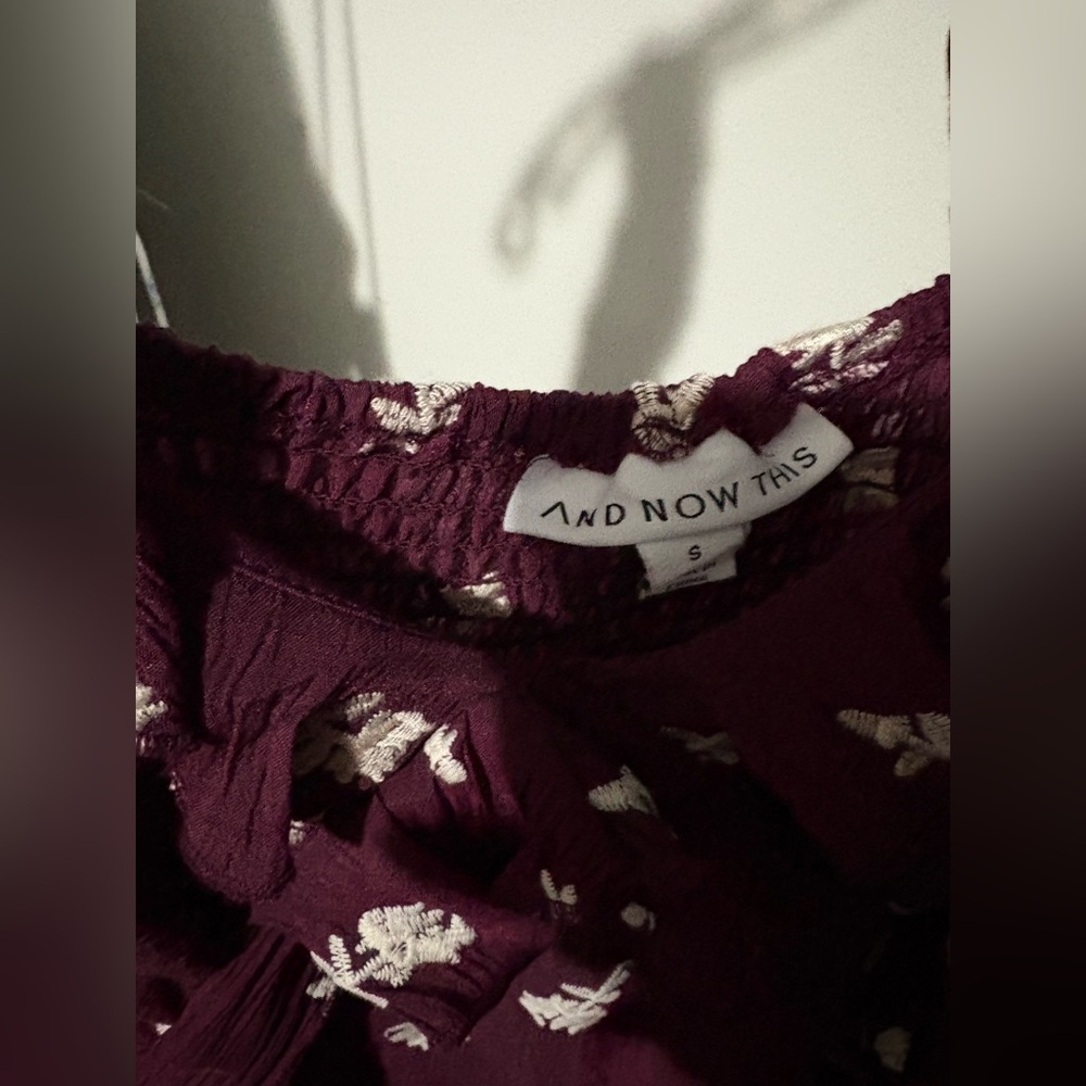 Embroidered Handkerchief-Hem Midi Dress - Wine Color - Picture 3 of 3